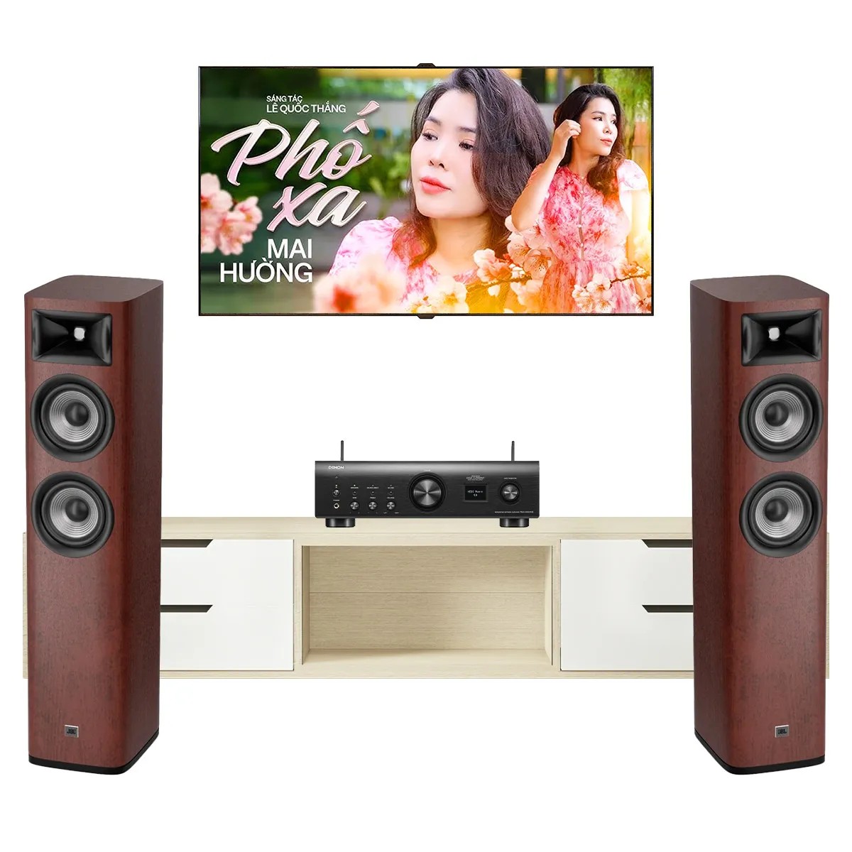 Dàn nghe nhạc 2 kênh Stereo NN44 với loa B&W và các thiết bị Marantz màu bạc tinh tế