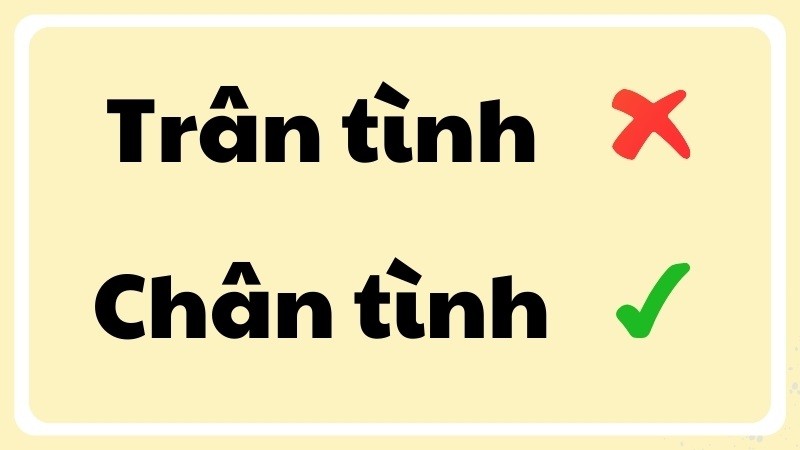 Hình ảnh minh họa sự phân biệt giữa 'trân tình' và 'chân tình' trong tiếng Việt